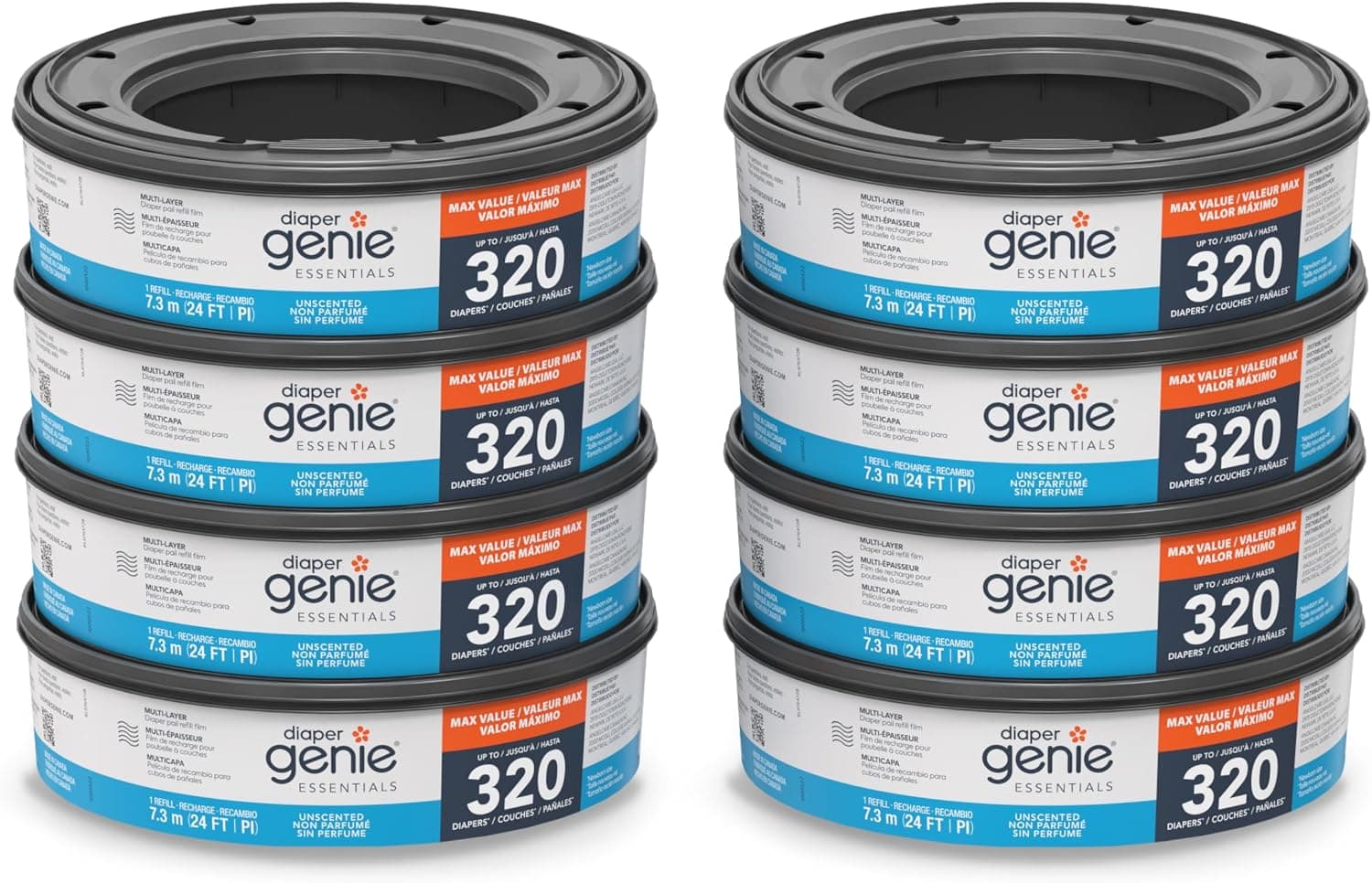 Diaper Genie Essentials Round Refill 8-Pack Unscented