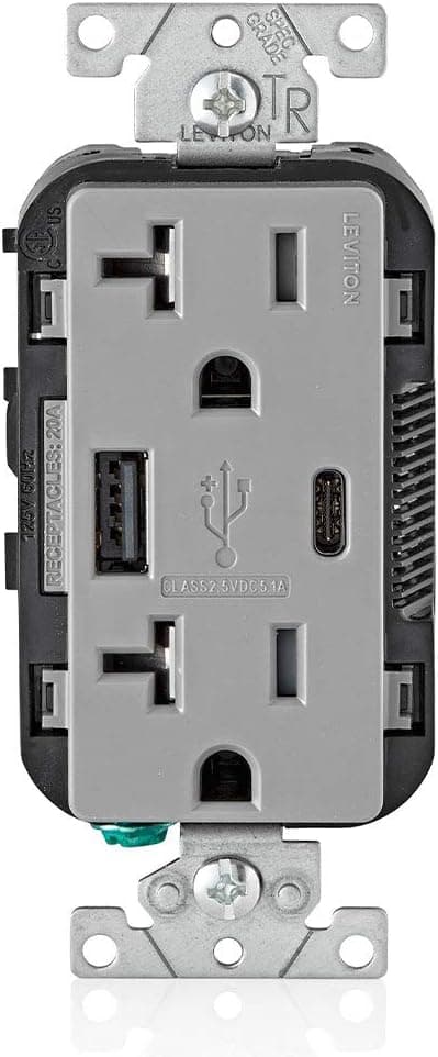 Leviton T5833-0GY USB Type A-C Tamper-Resistant Receptacle