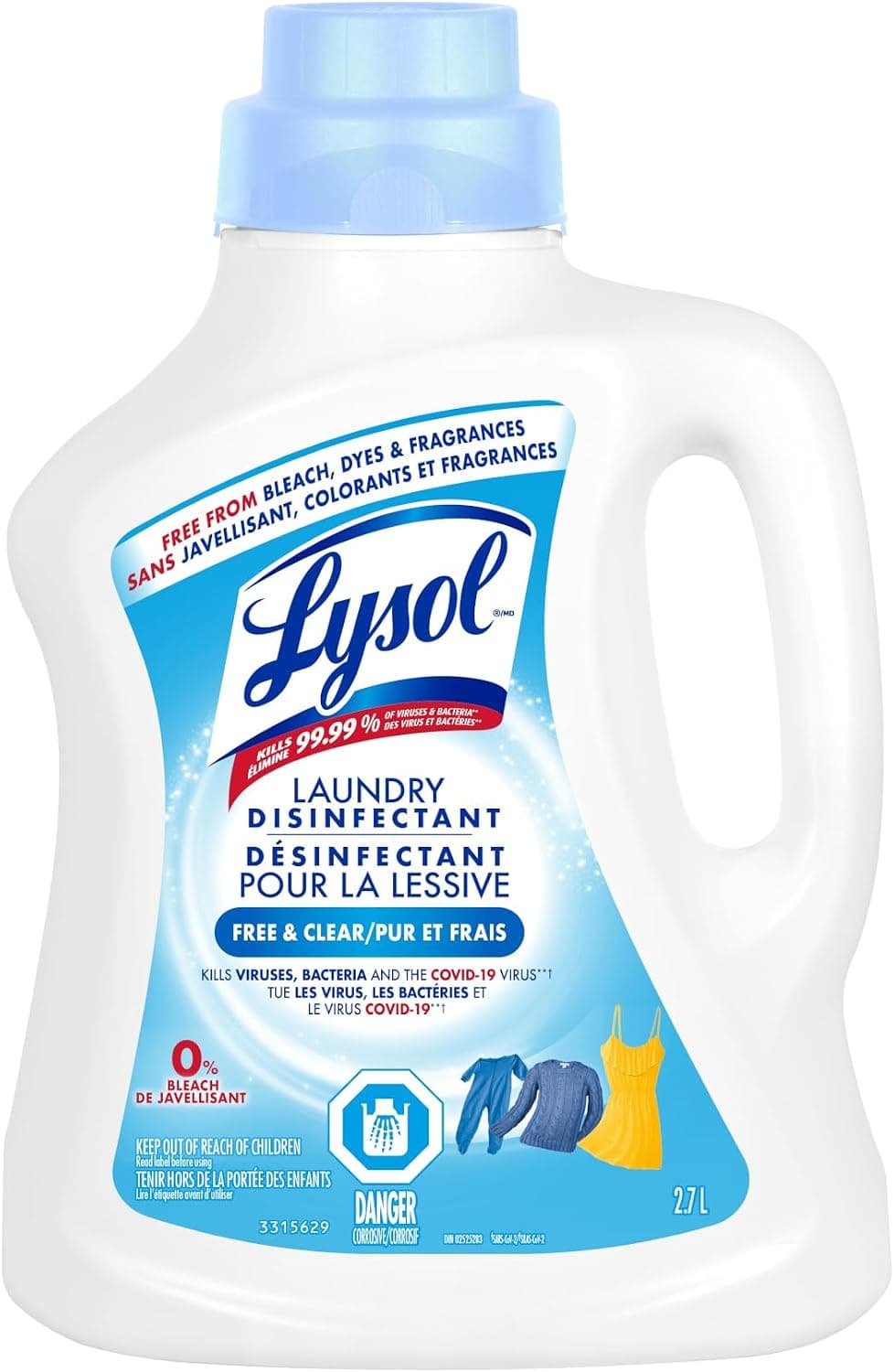 Lysol Laundry Disinfectant Free & Clear, 0% Bleach, Fragrance Free, 2.7 L
