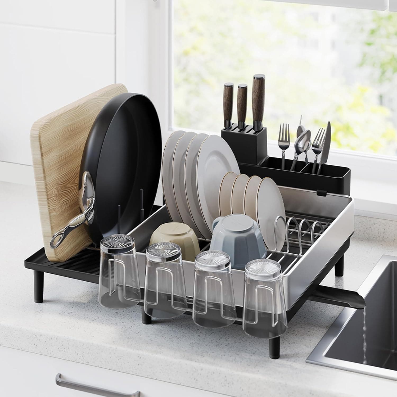 SONGMICS Expandable Stainless Steel Dish Drying Rack