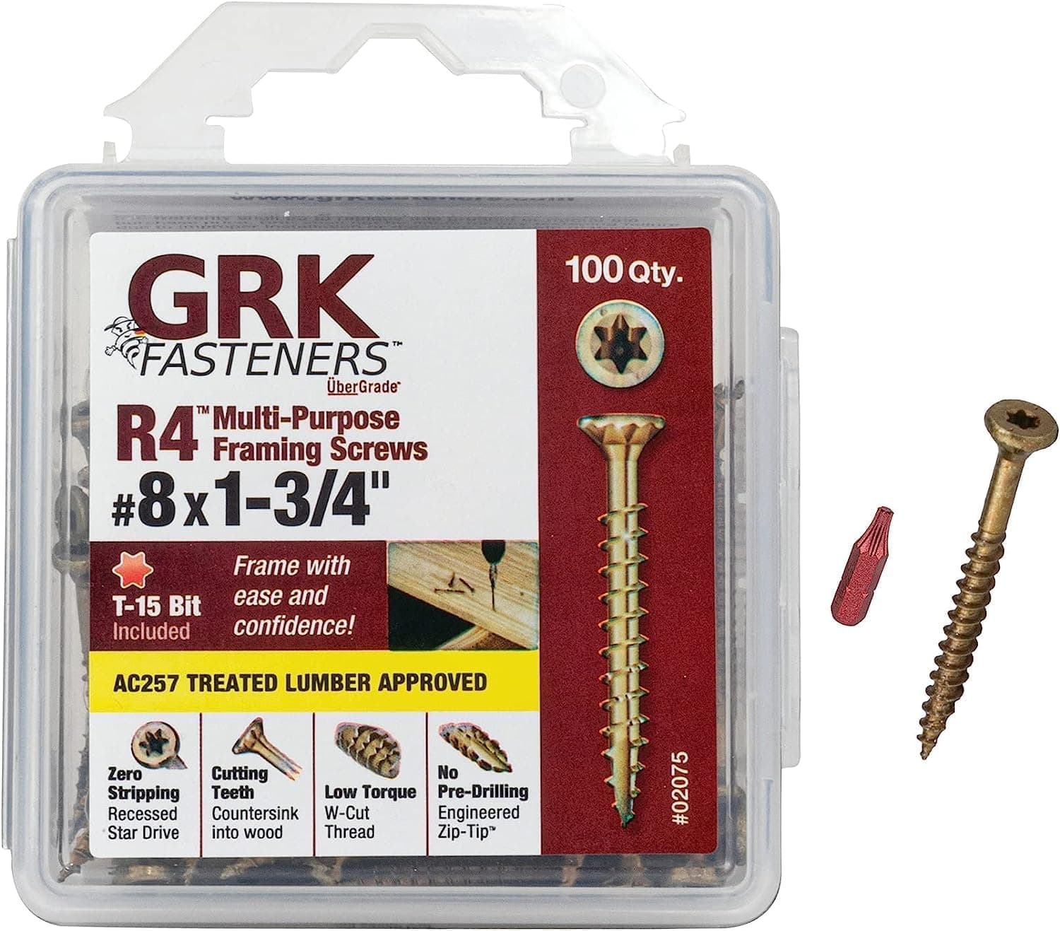 GRK R4 HandyPak Multipurpose Screws, 8 x 1-3/4-Inch, 100-Count