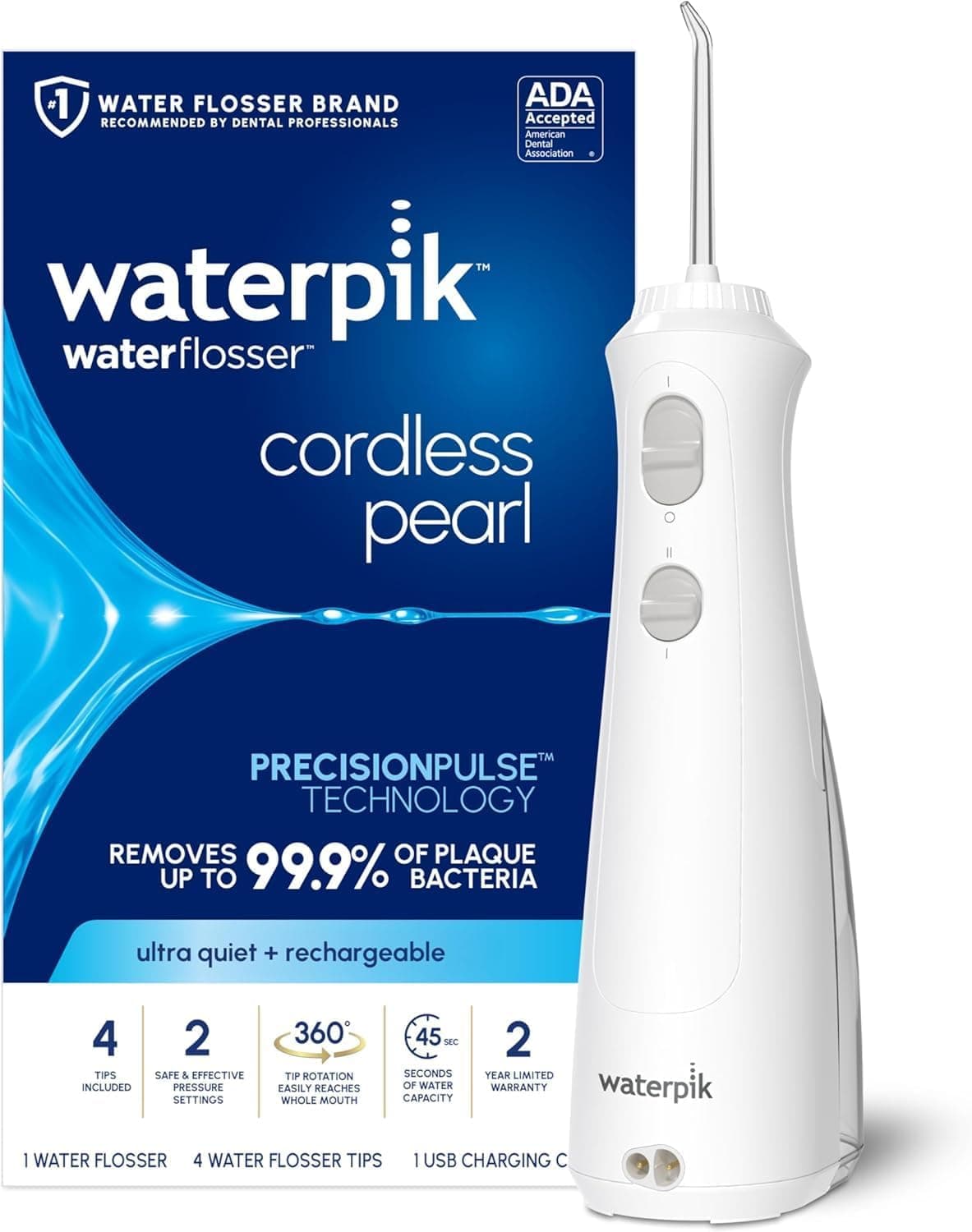 Waterpik Cordless Pearl Rechargeable Water Flosser – White