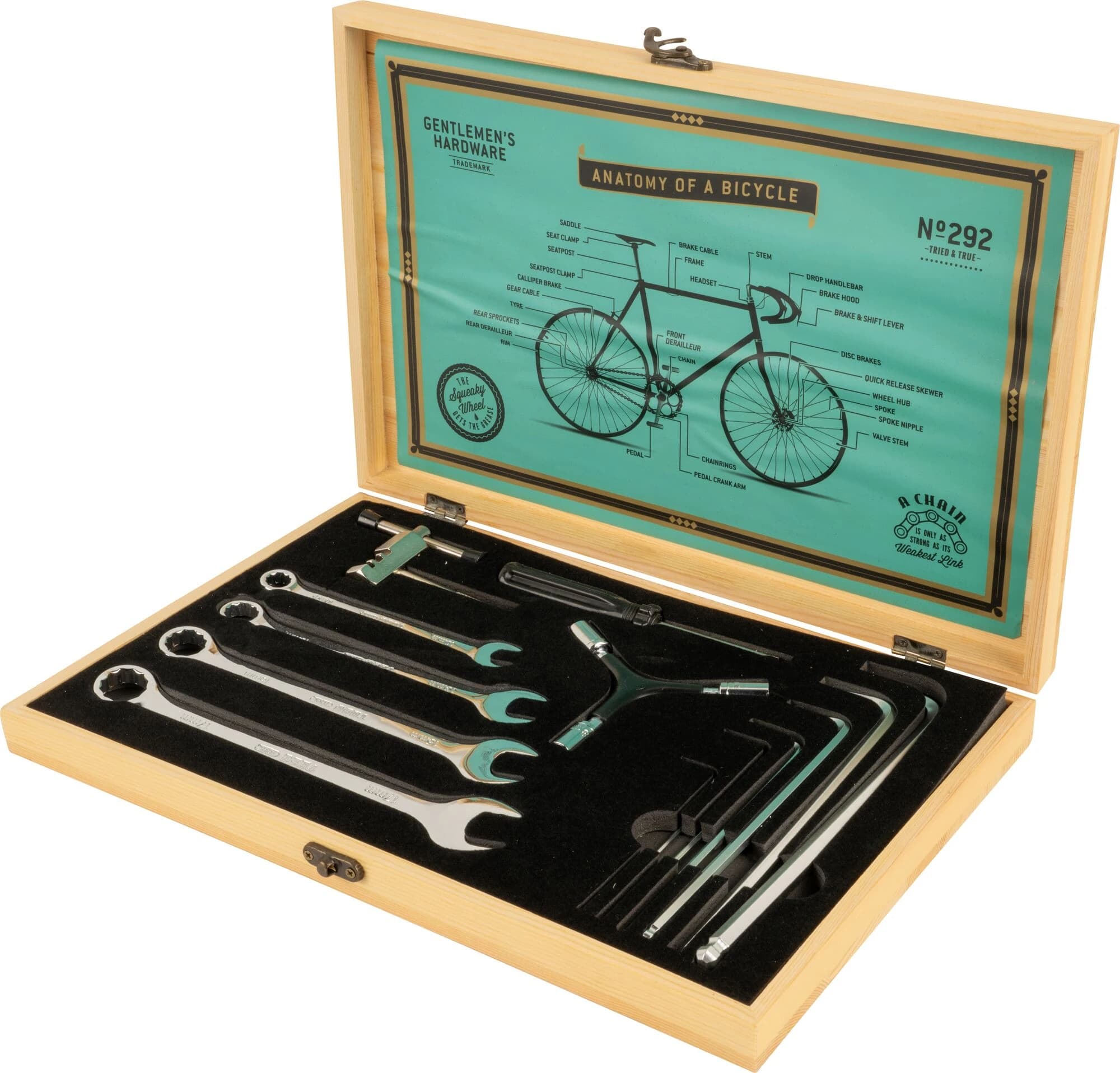 16-piece cyclist tool kit with wooden box